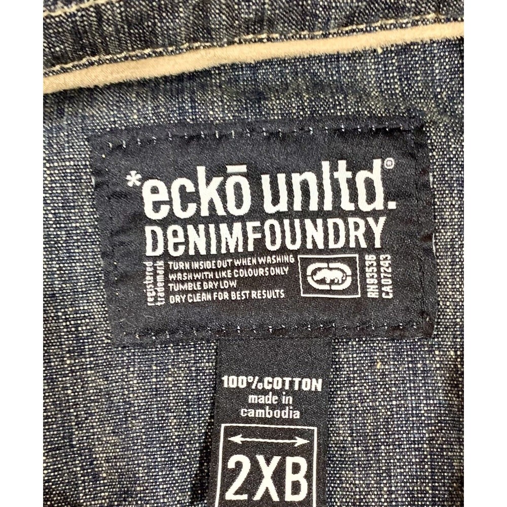 Vintage Ecko Unltd Denim Blue Jean Jacket Y2K Size 2XB Hip Hop Baggy Dark Wash - Picture 6 of 9